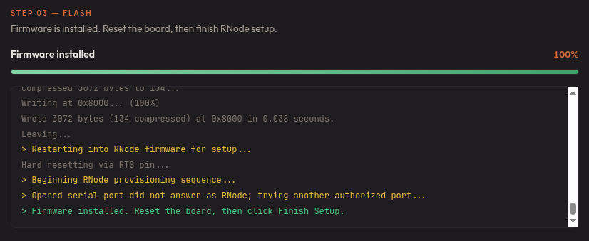 Successful flash output in the web installer