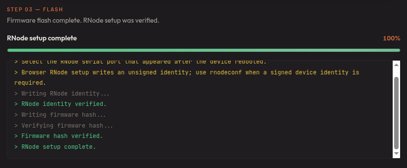 Final output after flashing completes